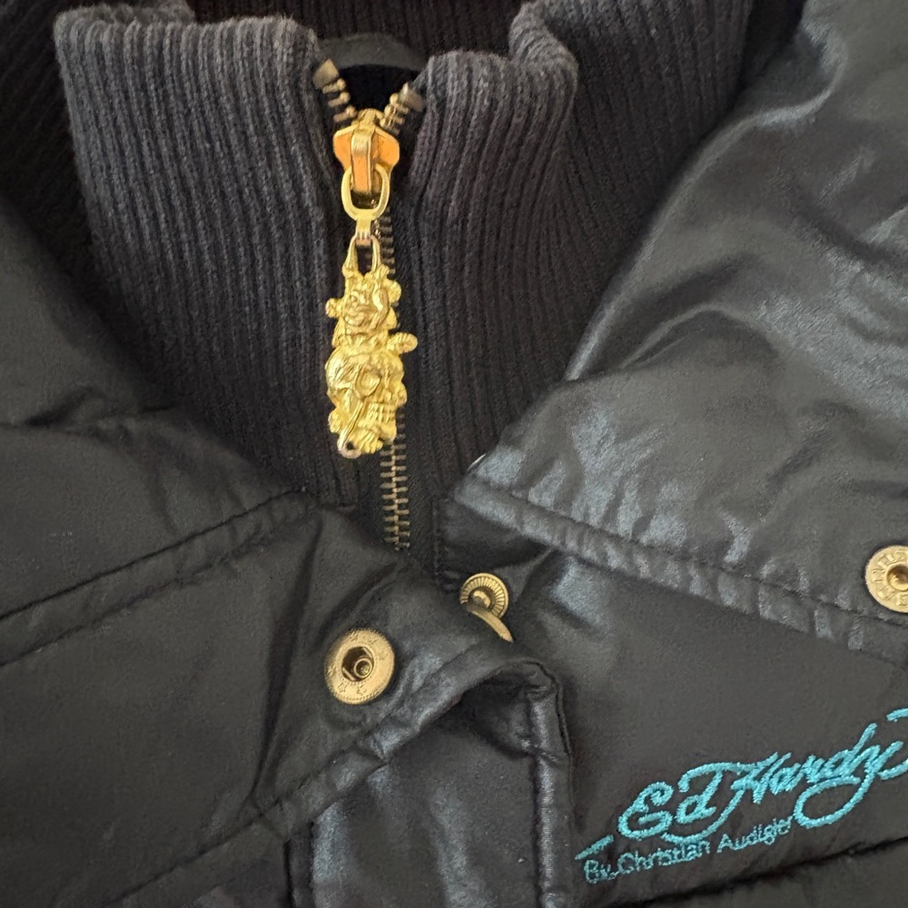 Ed Hardy Black Vest with Skull and Floral Embroidery - Picture 7 of 13